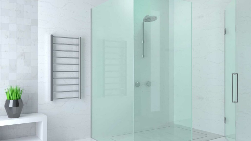 minimalist bathroom glass shower enclosure
